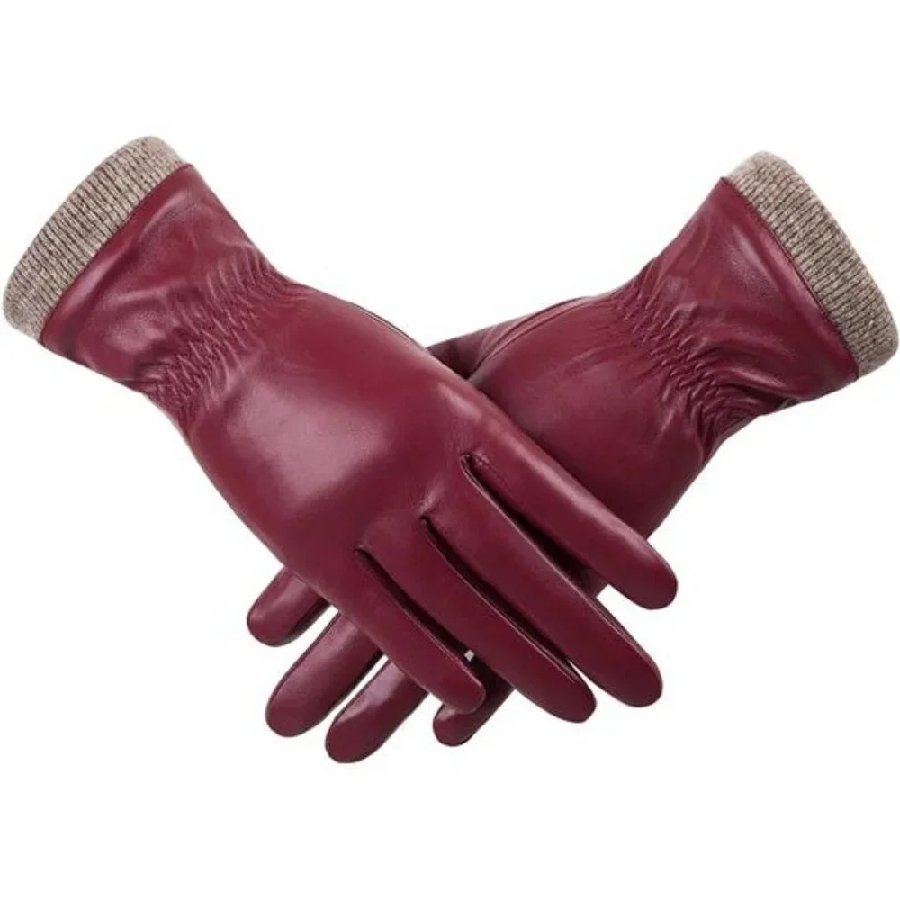 Women's Winter Leather Glove Wool Fleece Lined Warm Gloves